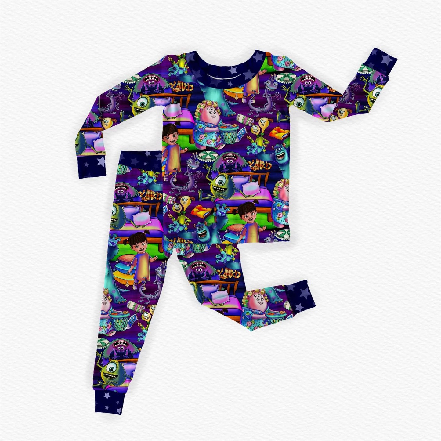 Neon Monsters Inc Bamboo Long Sleeve Two Piece Pajama Set