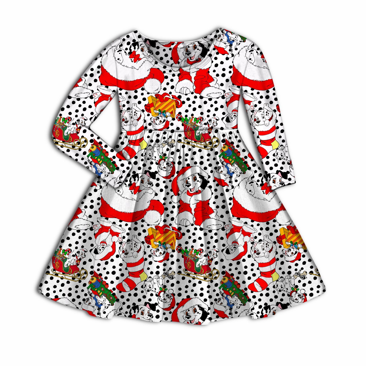 Dalmatian Christmas Bamboo Long Sleeve Dress