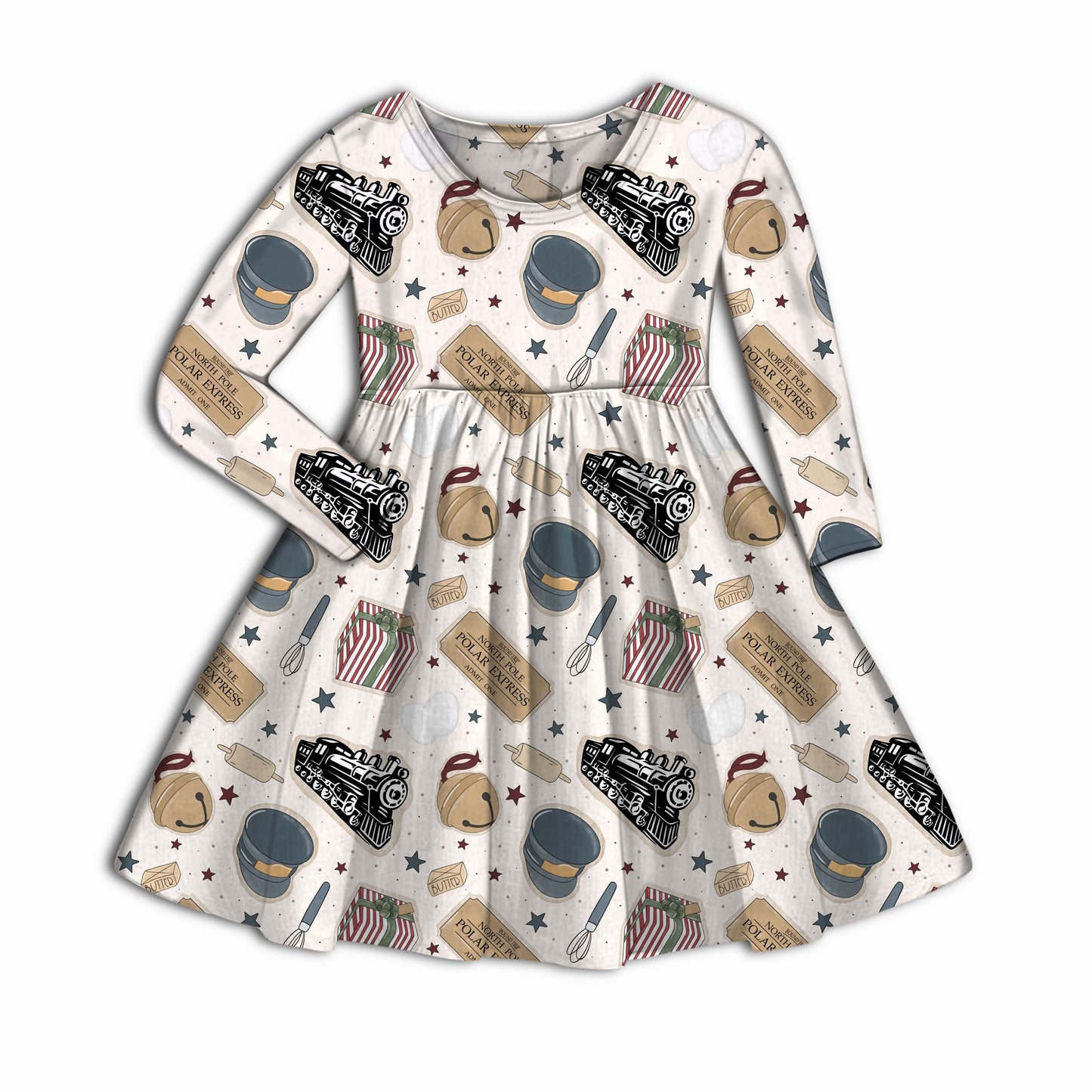 Polar Express Christmas Bamboo Long Sleeve Dress