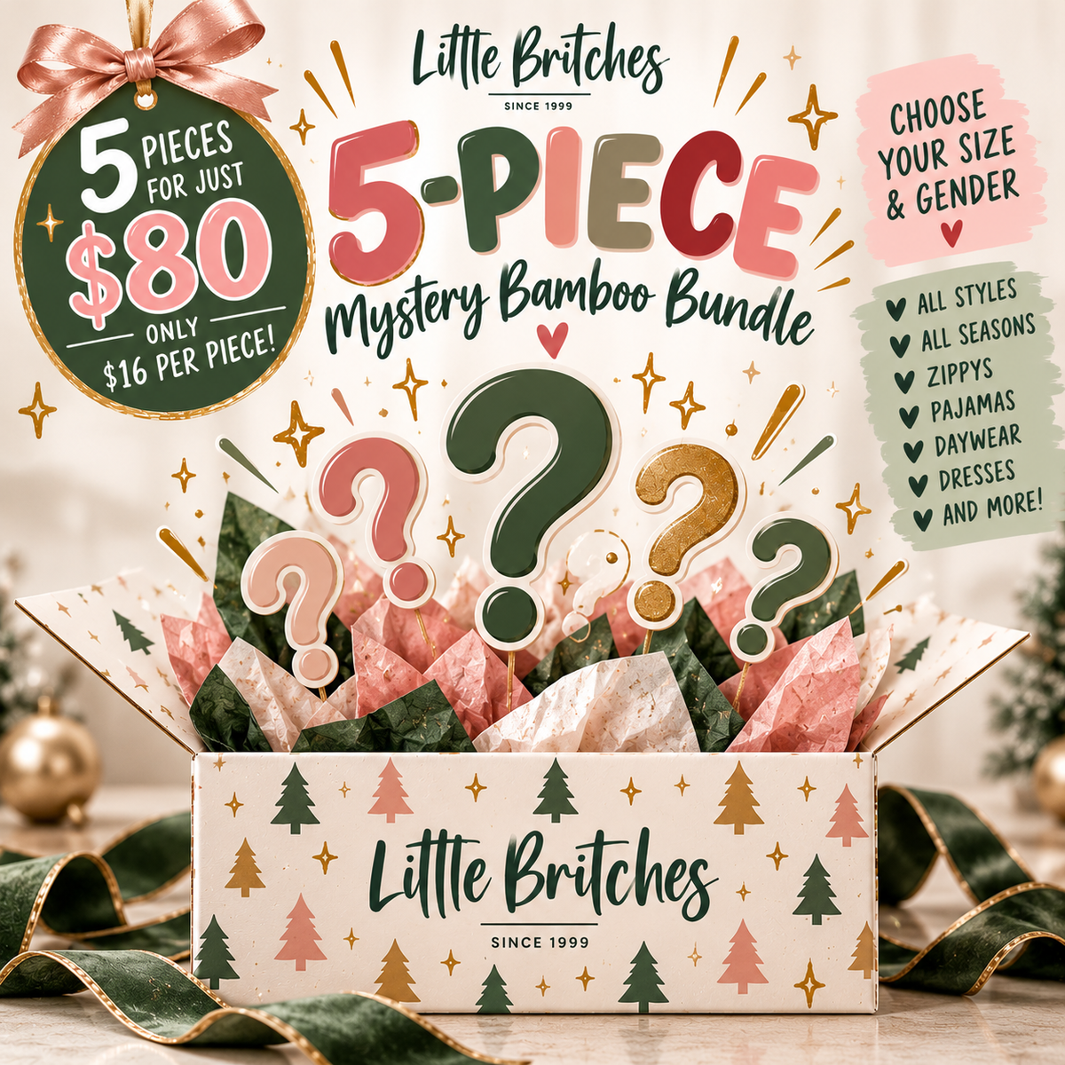 5-Piece Mystery Bamboo Bundle | All Styles & Seasons | Choose Size & Gender