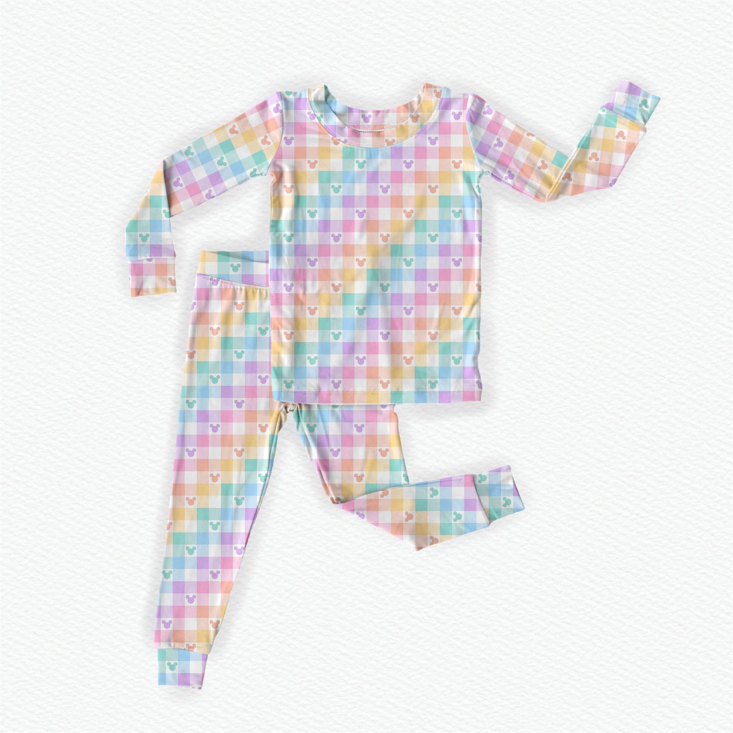 Checkered Pastels Bamboo Long Sleeve Two Piece Pajama Set