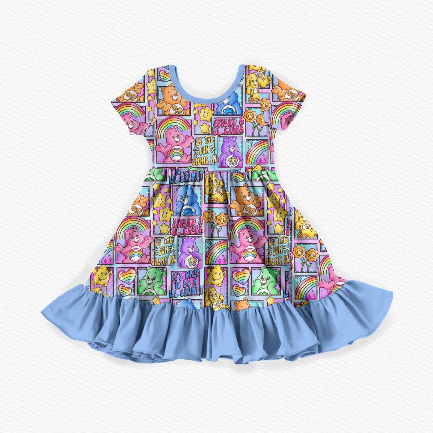 Care Bears Patchwork Bamboo Short Sleeve Ruffle Dress