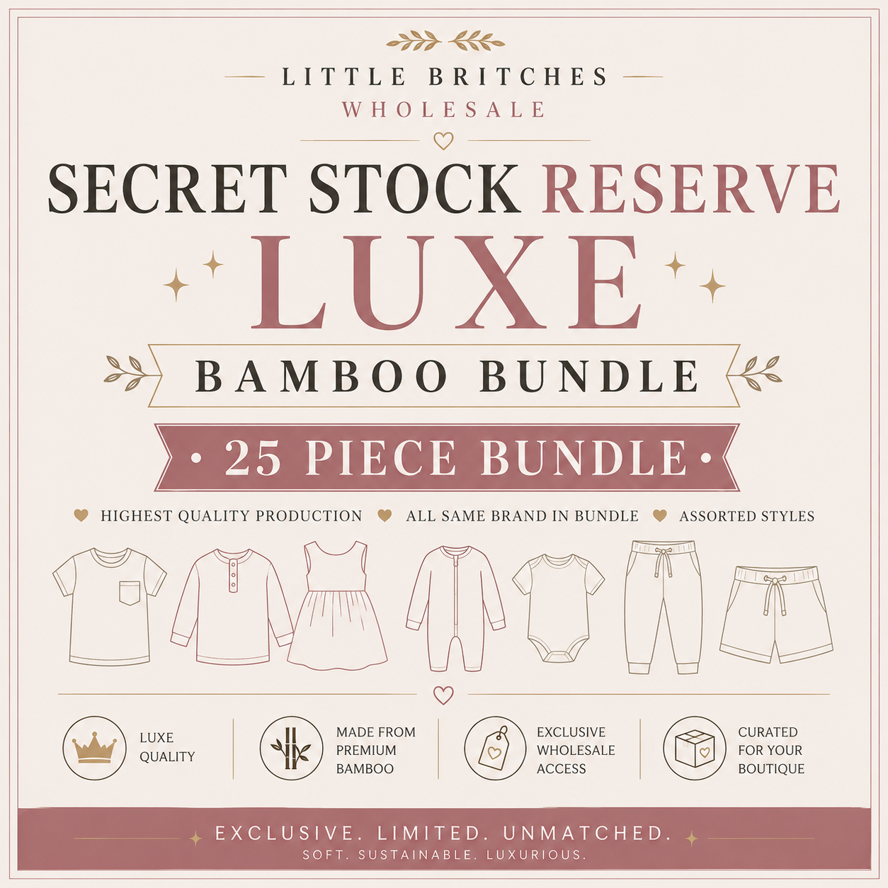 Secret Stock Reserve LUXE Only Children's Bamboo Bundle | 25 Piece Wholesale Assortment
