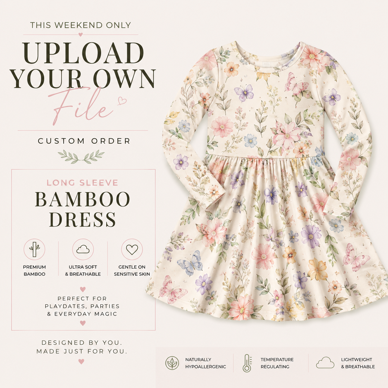 Upload Your Own File | CUSTOM BAMBOO | Bamboo Long Sleeve Dress