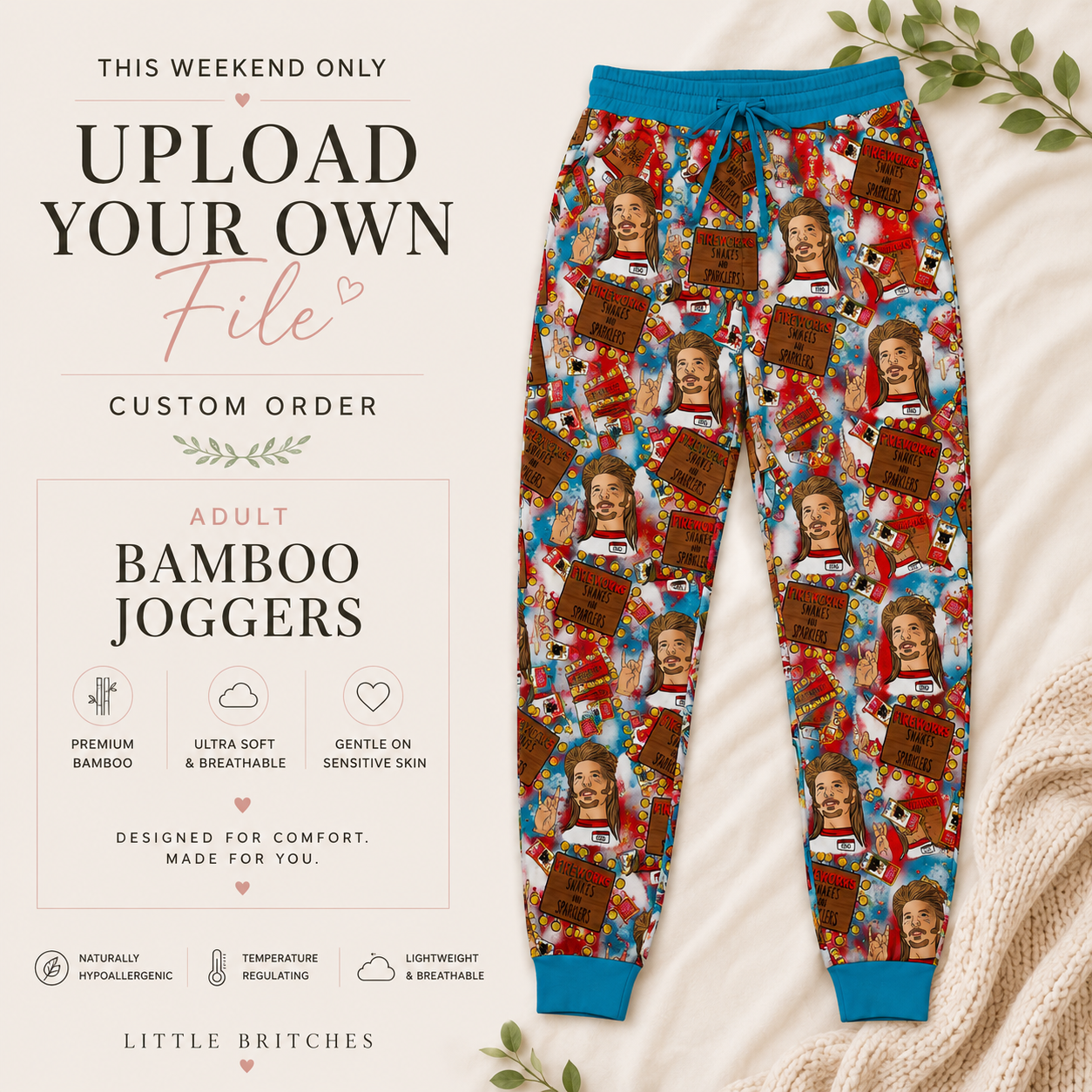 Upload Your Own File | CUSTOM BAMBOO | Bamboo Adult Jogger Style Pants