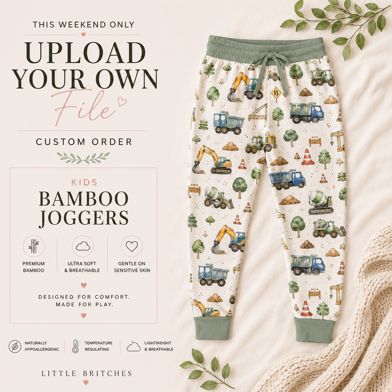 Upload Your Own File | CUSTOM BAMBOO | Bamboo Youth Jogger Pants