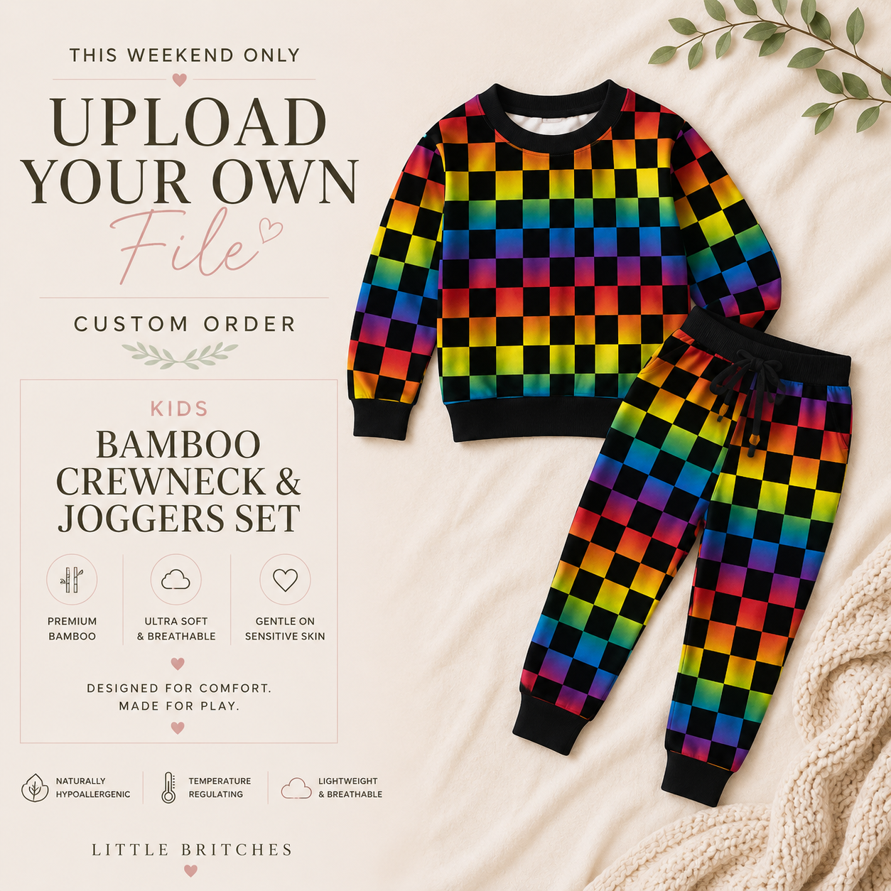 Upload Your Own File | CUSTOM BAMBOO | Bamboo French Terry Crewneck & Jogger Pants Set