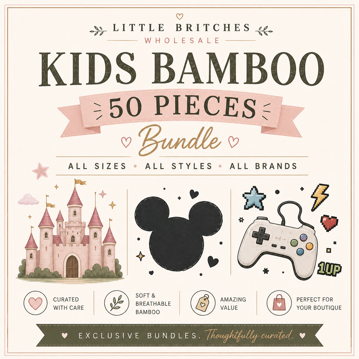 All Brands Children's Bamboo Bundle | 50 Piece Wholesale Assortment