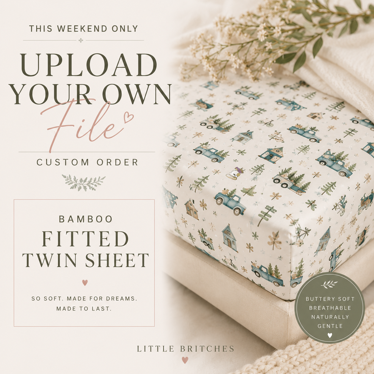 Upload Your Own File | CUSTOM BAMBOO | Bamboo Twin Sheet NO PILLOWCASE INCLUDED
