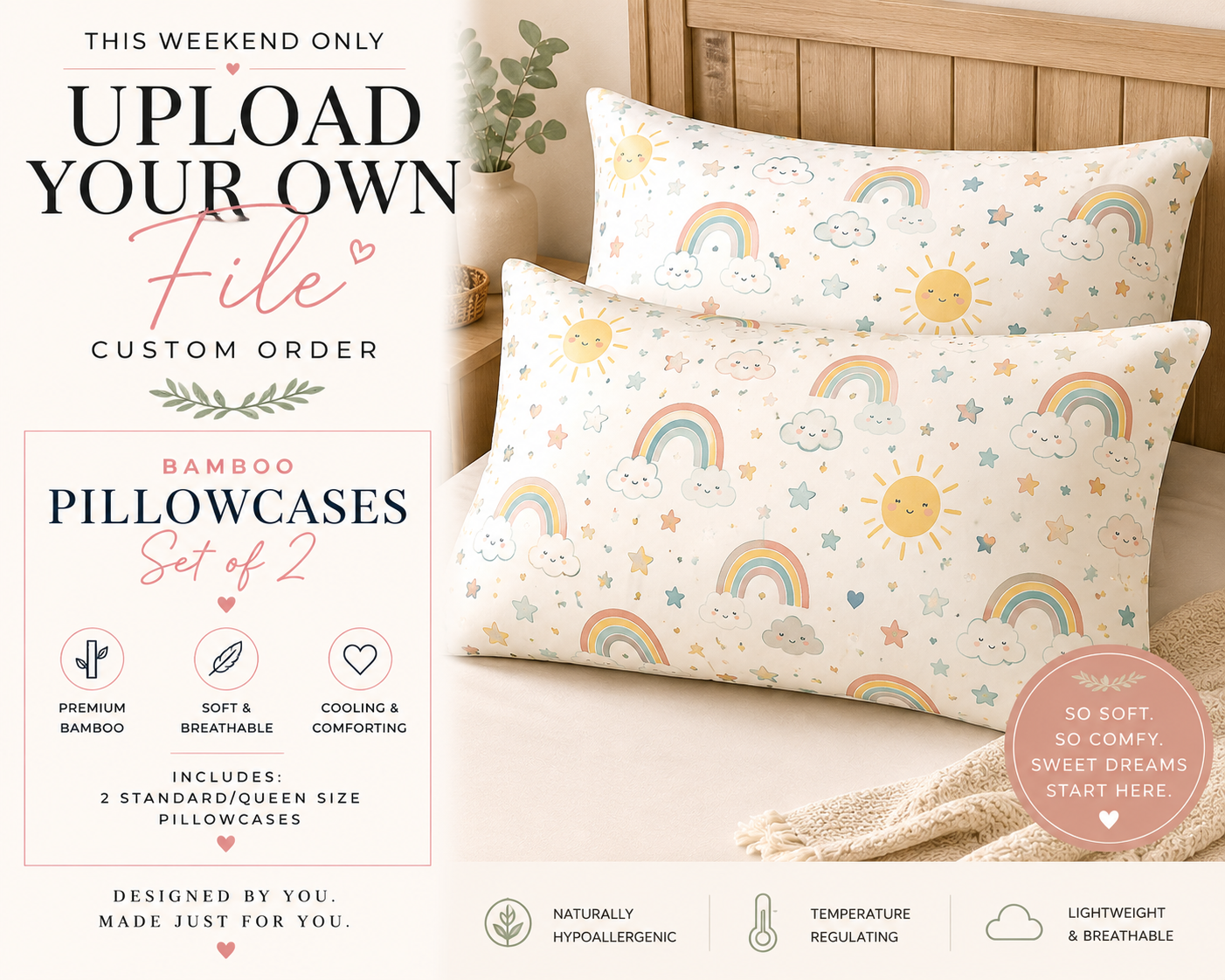 Upload Your Own File | CUSTOM BAMBOO | Bamboo Standard Pillowcase (Set of 2)
