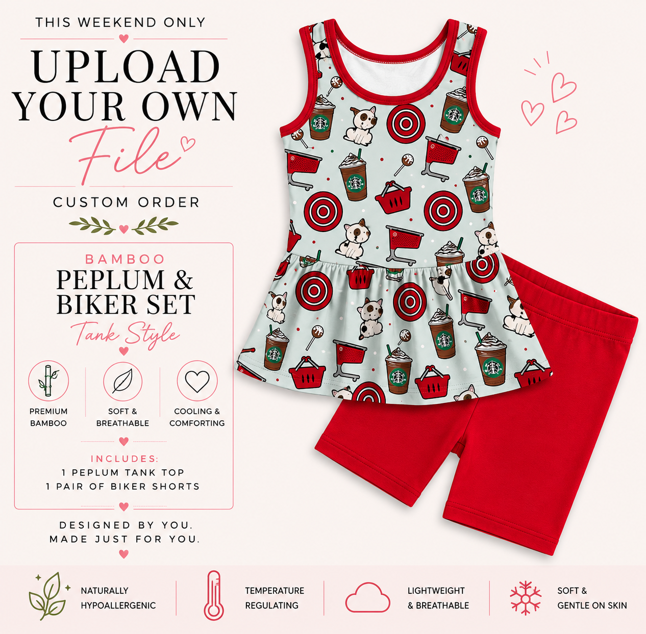 Upload Your Own File | CUSTOM BAMBOO | Bamboo Tank Peplum & Shorts Set