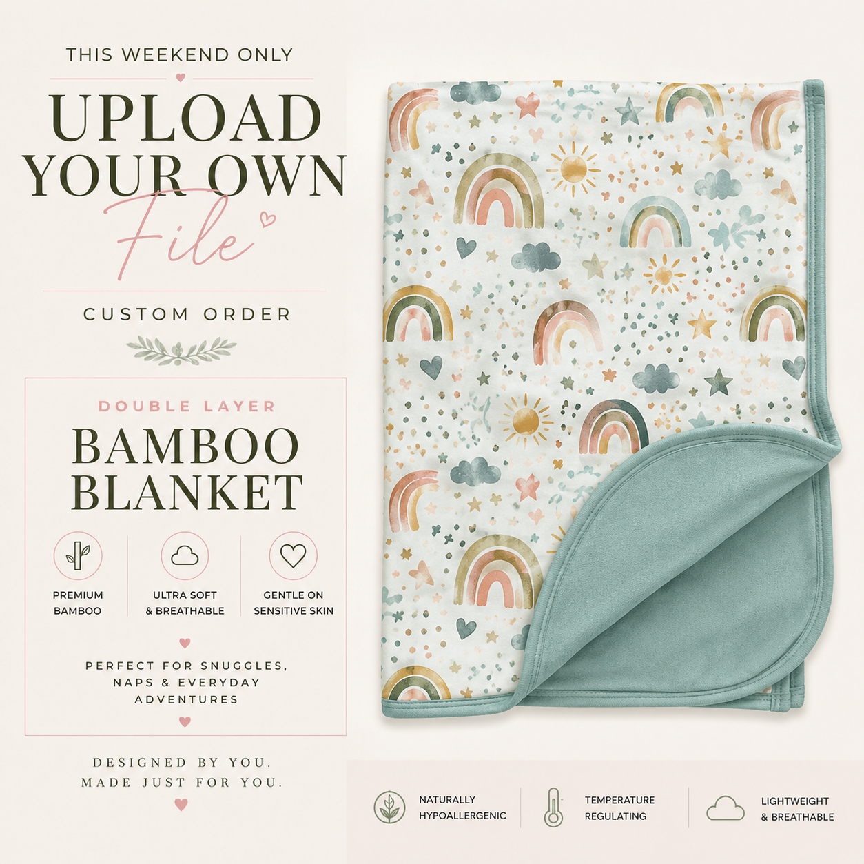 Upload Your Own File | CUSTOM BAMBOO | Double Layered Bamboo Blankets