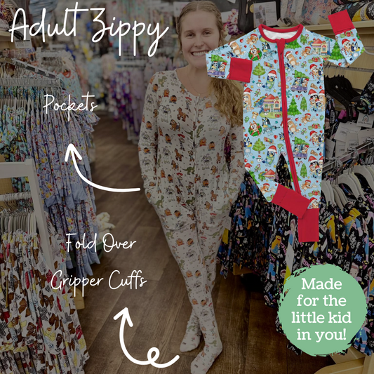 Blue Pup Christmas Adult Bamboo Zippy Pajamas