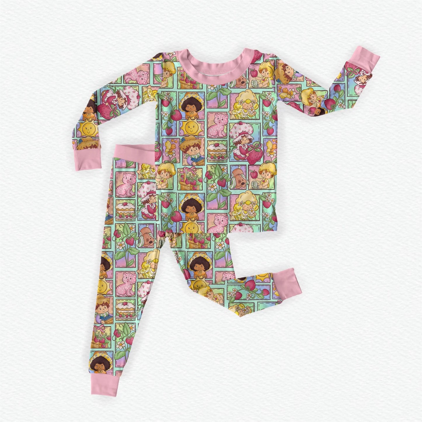 Strawberry Patchwork Bamboo Long Sleeve Two Piece Pajama Set