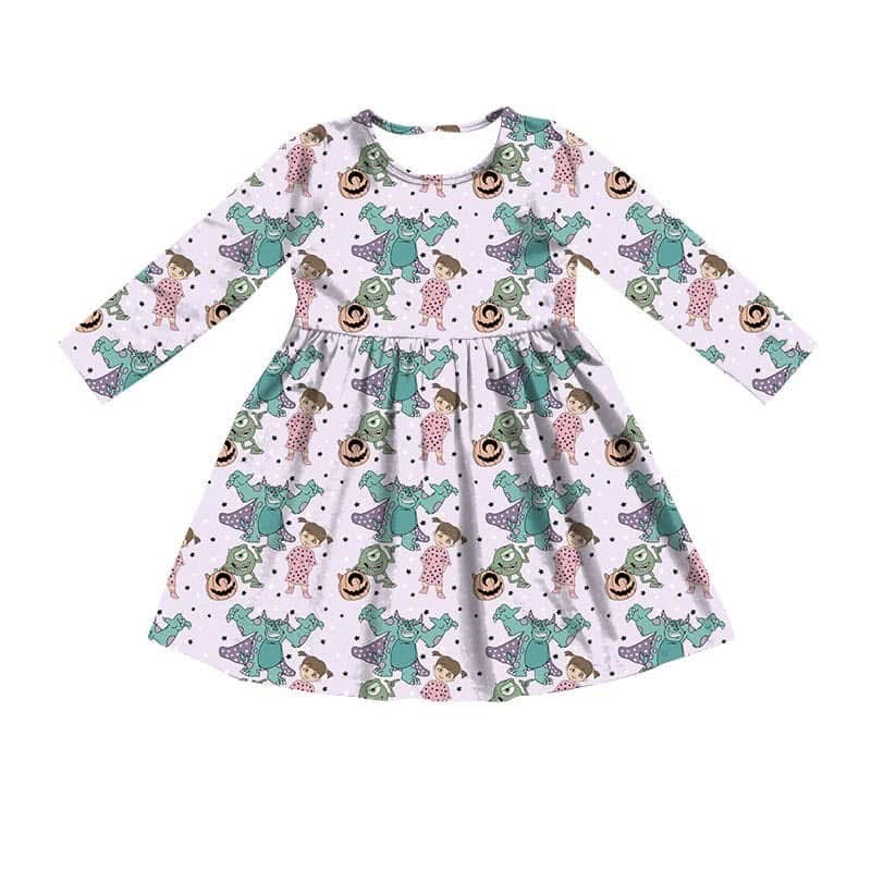 Monsters Halloween Bamboo Long Sleeve Twirl Dress