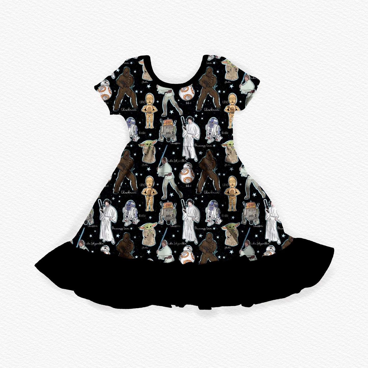 Galactic Dreams Bamboo Short Sleeve Ruffle Dress
