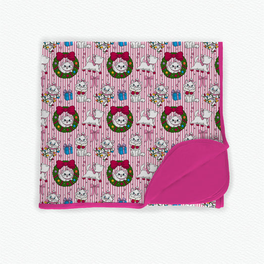 Purrdy In Pink Christmas Double Layer 50x50 Bamboo Blanket