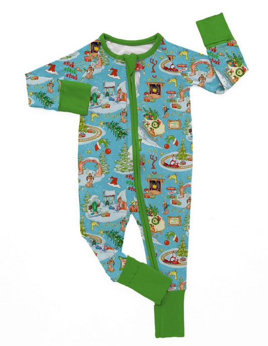 Green Guy Christmas Bamboo Zippy Pajamas