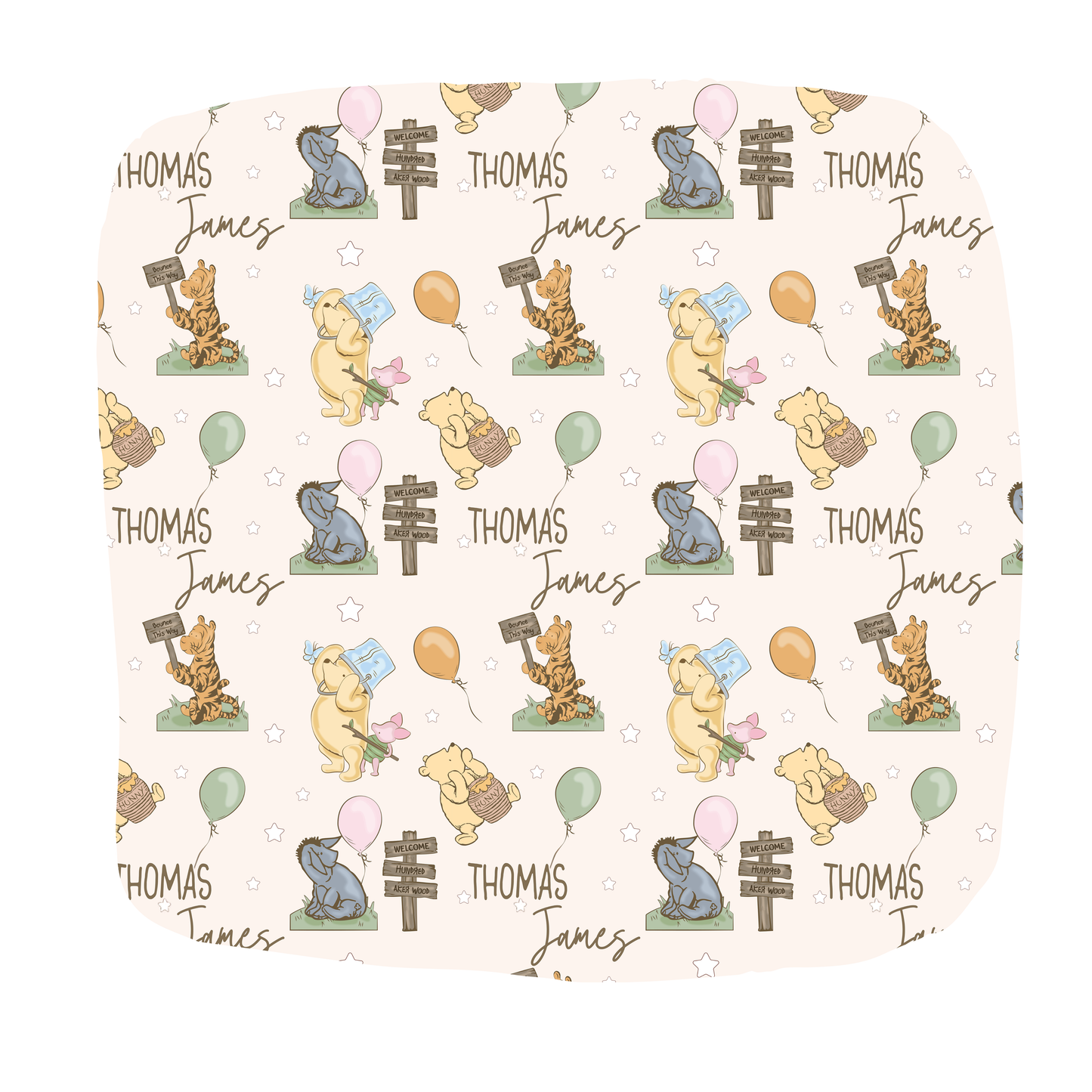 Winnie The Pooh Doodle Font Personalized Name Knotted Newborn Hat & Bow Headband