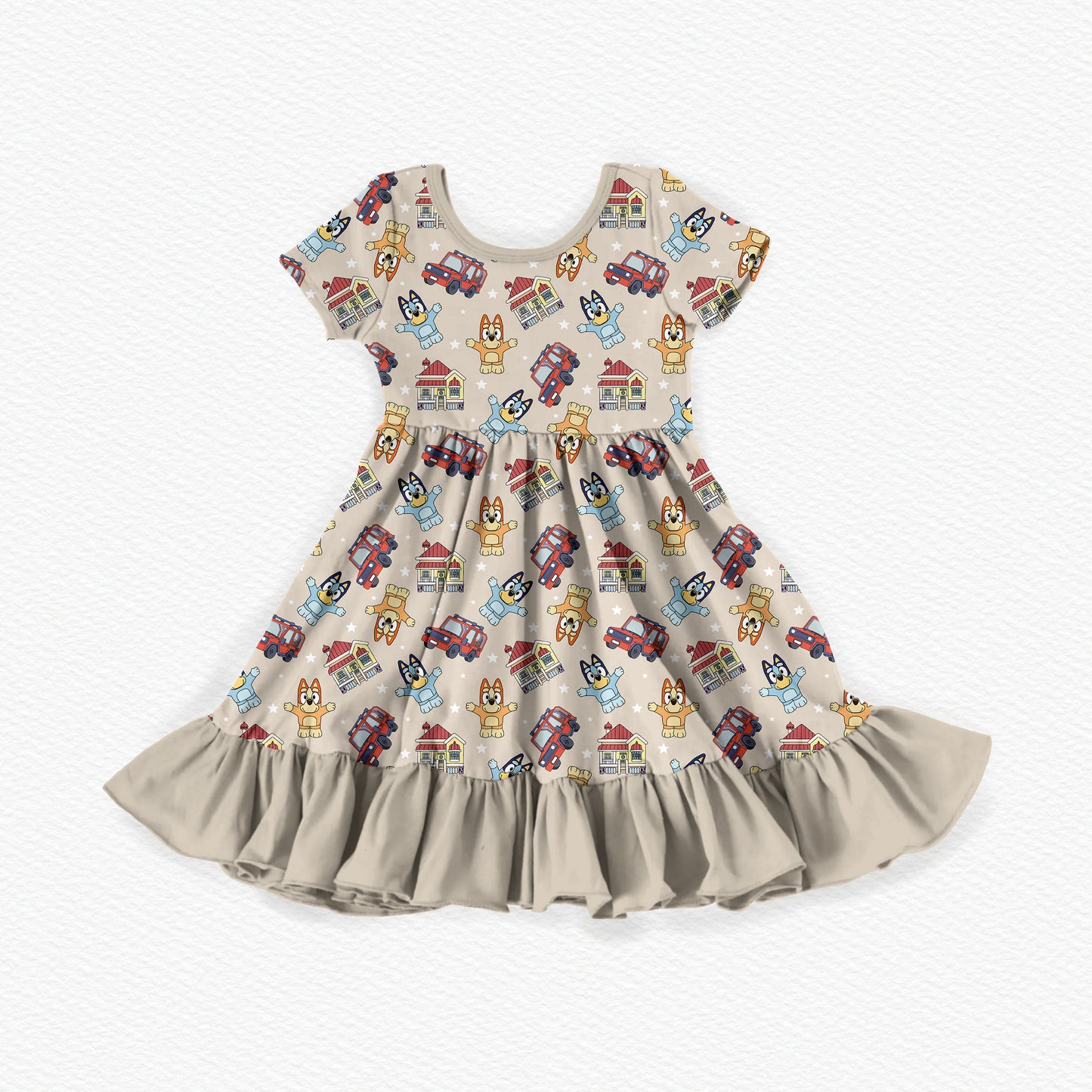 Blue Heelers Tiny People Bamboo Short Sleeve Ruffle Dress