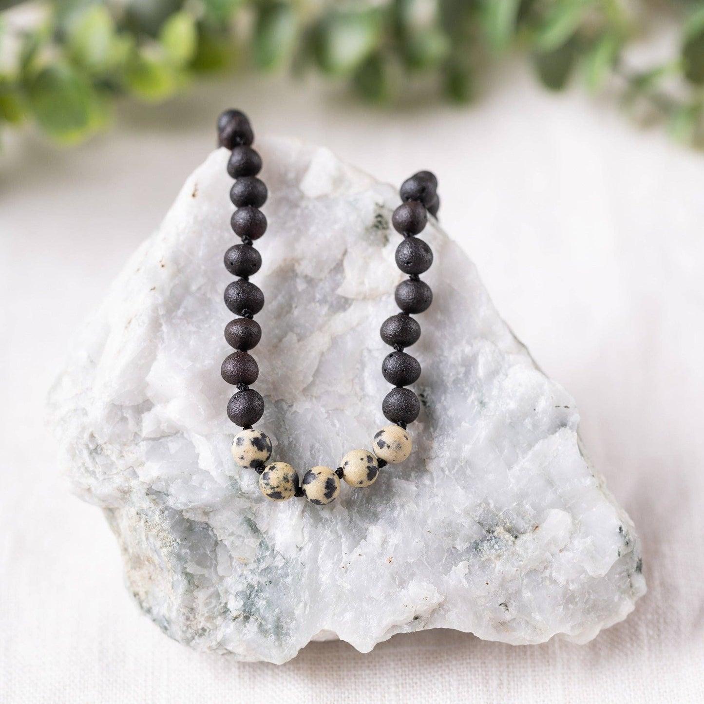 Dalmatian Jasper + Raw Cherry Amber Necklace