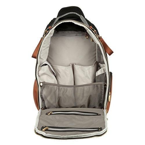Boss Backpack Diaper Bag Baby Essentials In Coffee and Cream By Itzy Ritzy & vegan leather trim.