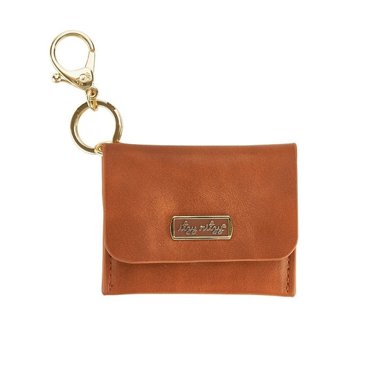 Itzy Ritzy Mini Wallet™ Card Holder & Key Chain Charm- Cognac