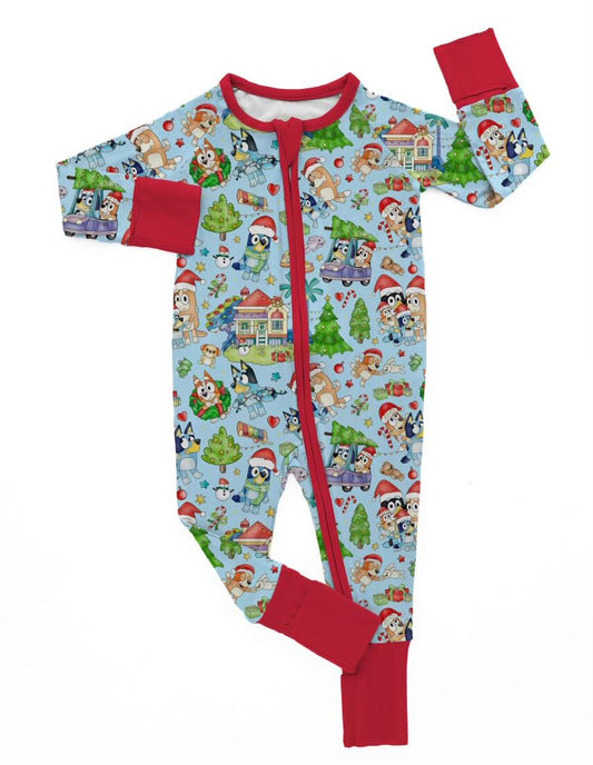 Blue Pup Christmas Bamboo Zippy Pajamas