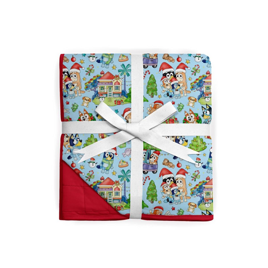 Blue Pup Christmas Quilted Bamboo Blanket