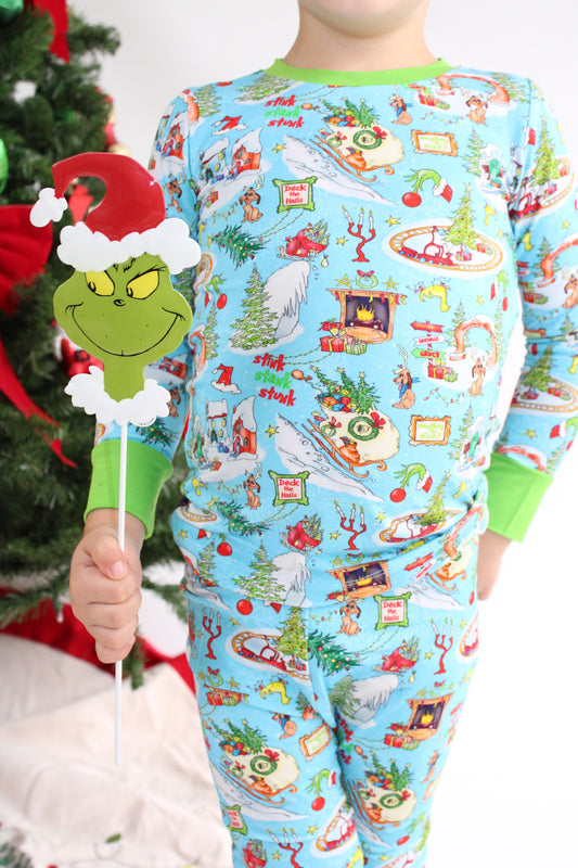 Green Guy Christmas Bamboo Long Sleeve Two Piece Pajama Set