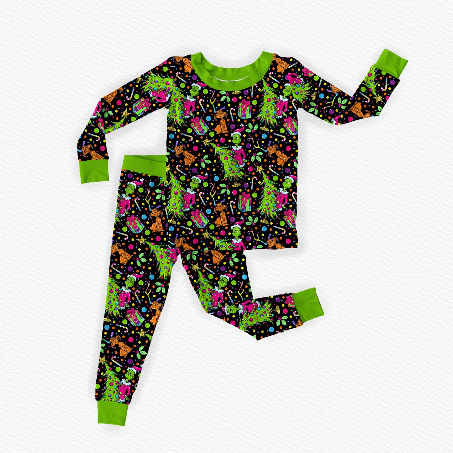 Neon Grump Christmas Bamboo Long Sleeve Two Piece Pajama Set