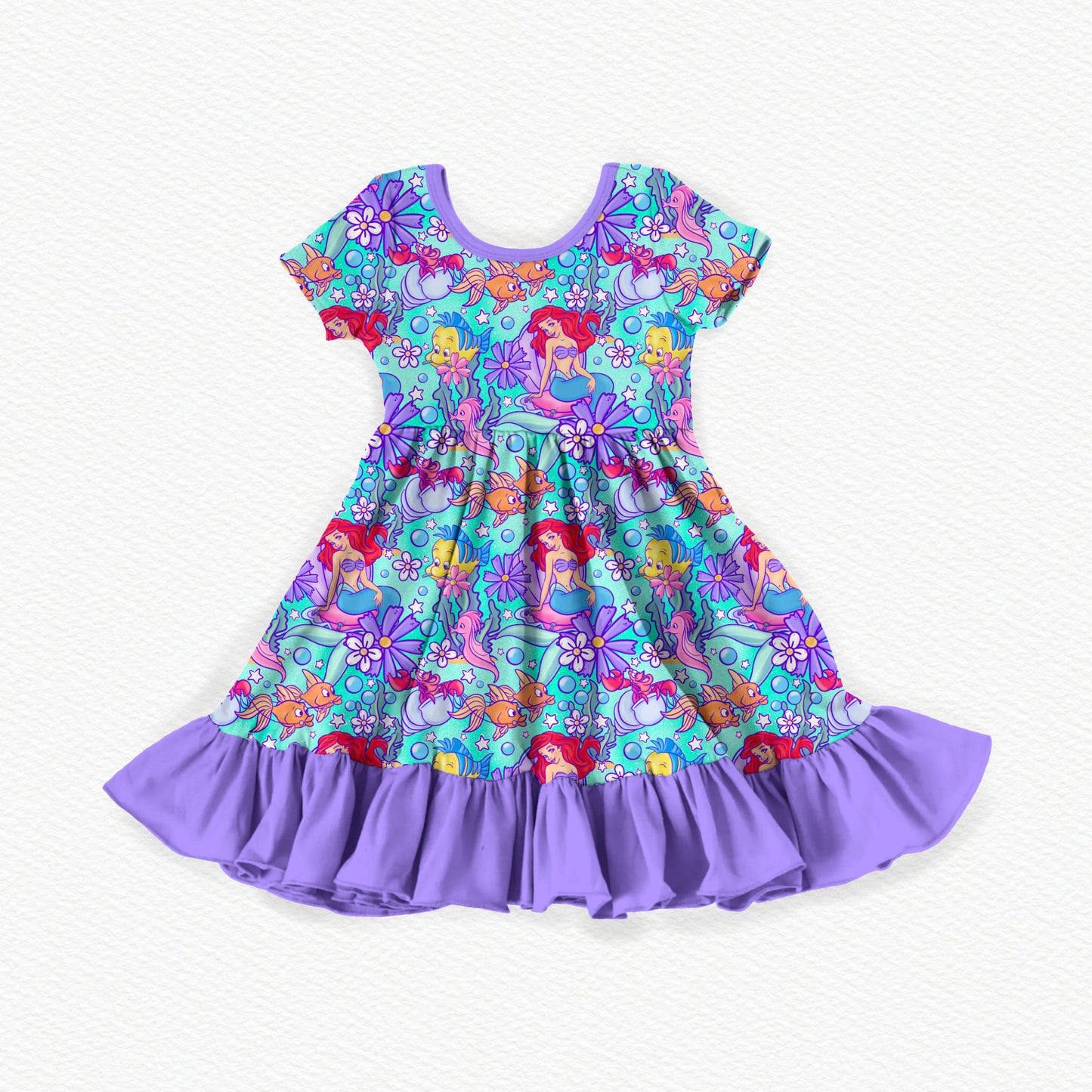 Part Of Your World Watercolor Bamboo Short Sleeve Ruffle Dress