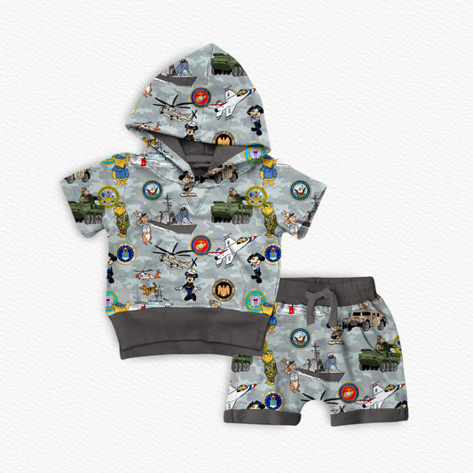 Military Family Bamboo Hooded Tee & Jogger Shorts Set