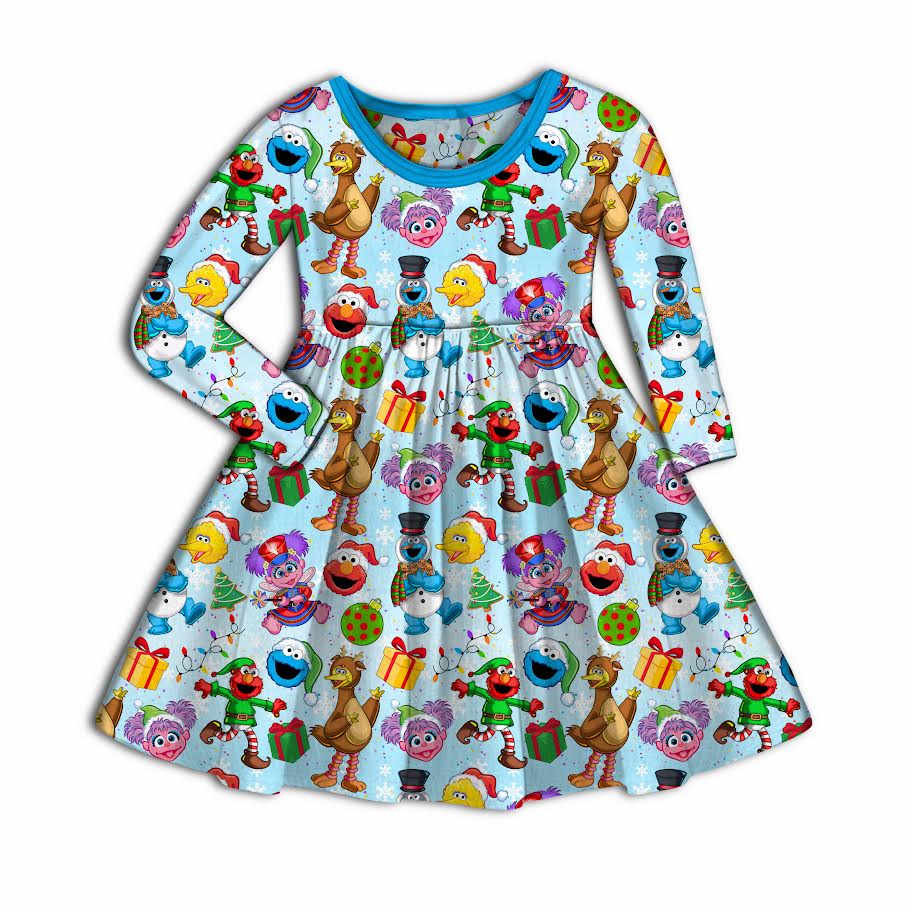 Sesame Street Secret Santa Bamboo Long Sleeve Twirl Dress