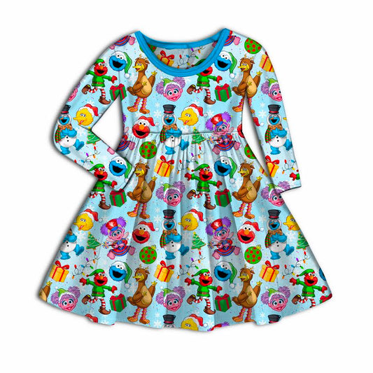 Sesame Street Secret Santa Bamboo Long Sleeve Twirl Dress