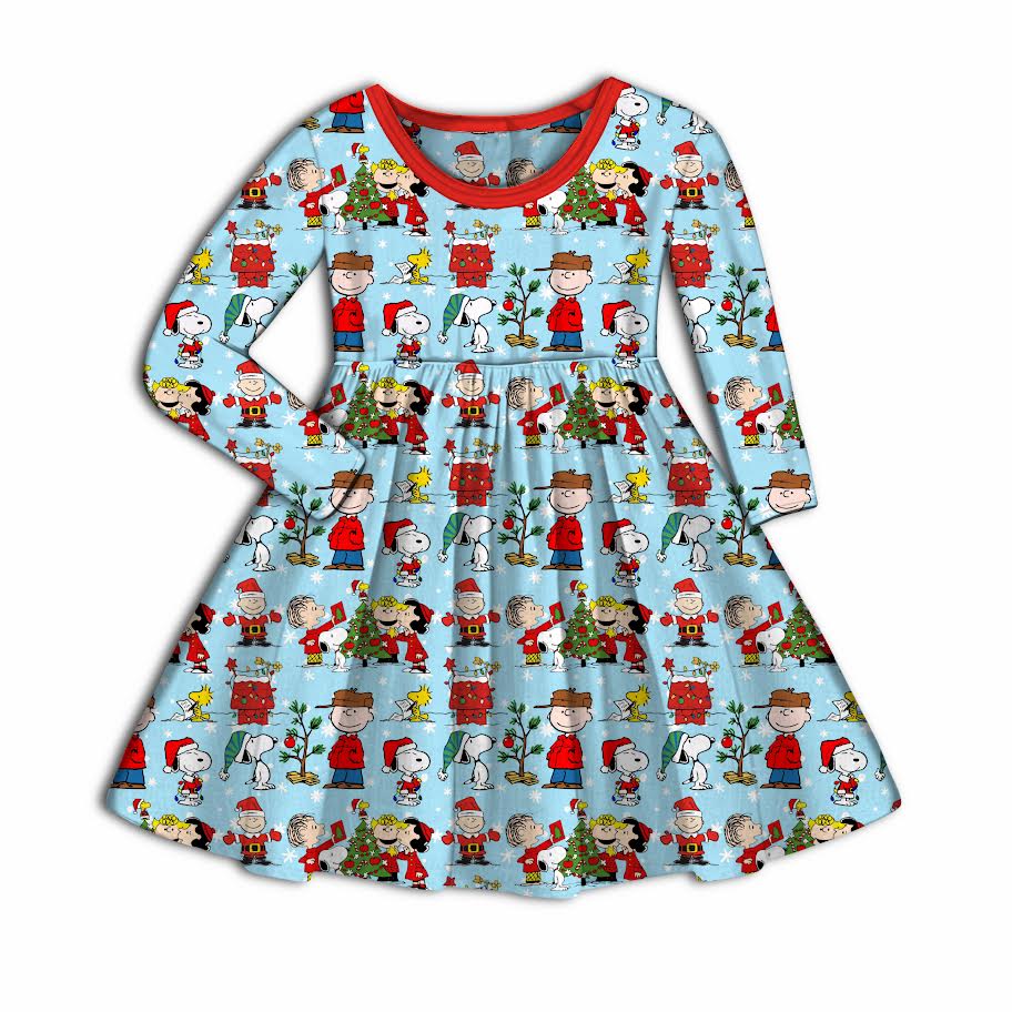 Snoopy Claus Bamboo Long Sleeve Twirl Dress