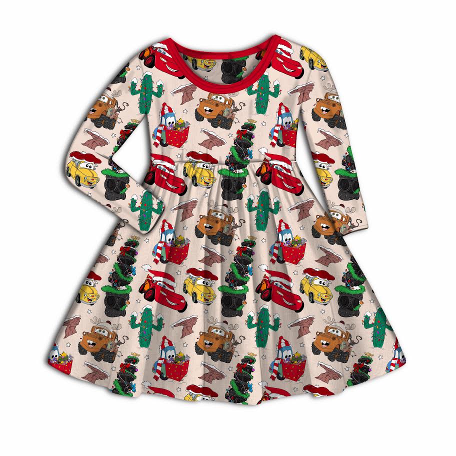 Kachow Christmas Bamboo Long Sleeve Twirl Dress