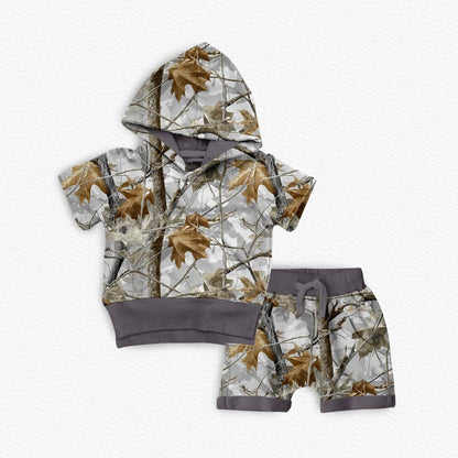 Gray Camo Bamboo Hooded Tee & Jogger Shorts Set