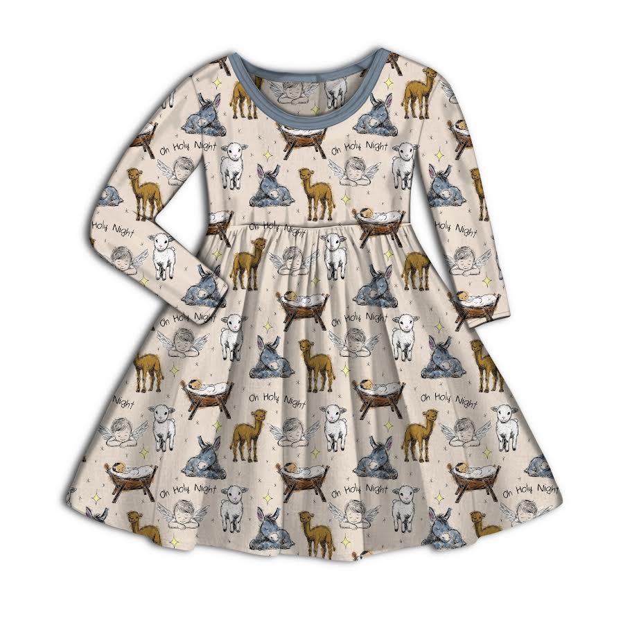 Oh Holy Night Bamboo Long Sleeve Twirl Dress