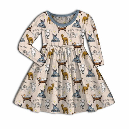 Oh Holy Night Bamboo Long Sleeve Twirl Dress