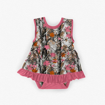 Pink Camo Bamboo Tank Ruffle Dress Bodysuit