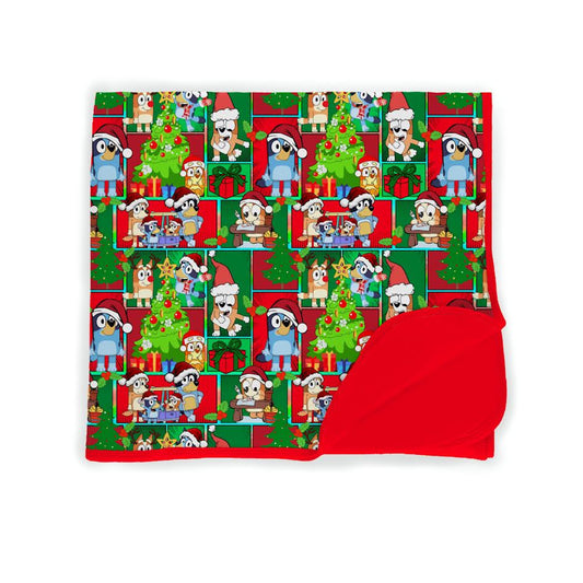 Holly Jolly Heelers Double Layered Bamboo Blanket