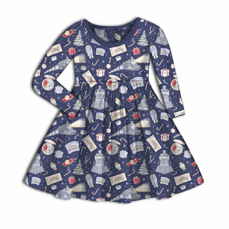 All Aboard! Bamboo Long Sleeve Twirl Dress