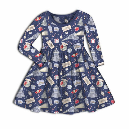 All Aboard! Bamboo Long Sleeve Twirl Dress