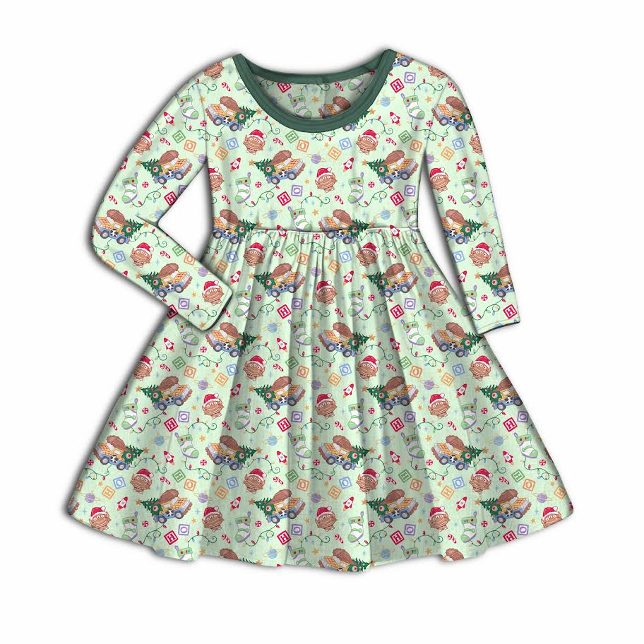 Andy's Christmas Wish Bamboo Long Sleeve Twirl Dress