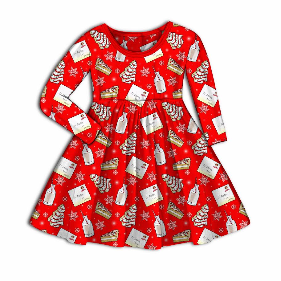 Christmas Tree Cakes Bamboo Long Sleeve Twirl Dress