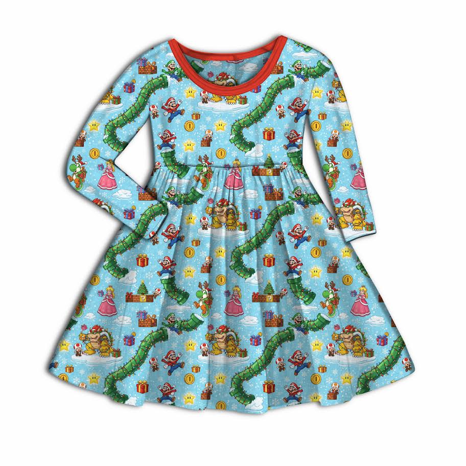 Mario's Christmas Carol Bamboo Long Sleeve Twirl Dress
