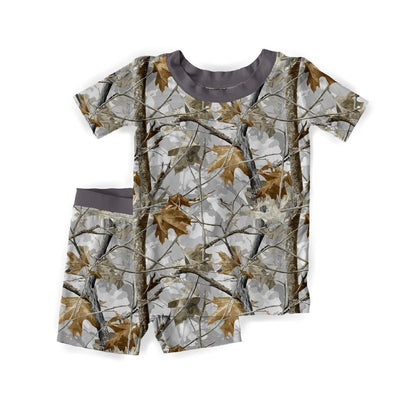 Gray Camo Bamboo Short Sleeve & Shorts Two Piece Pajama Set