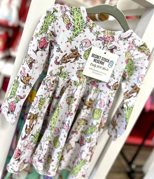 Pink Grump Christmas Bamboo Long Sleeve Dress