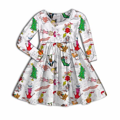 Storybook Grump Christmas Bamboo Long Sleeve Dress